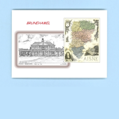 Cartes Postales impression Noir avec dpartement sur la ville de BRUNEHAMEL Titre : hotel de ville