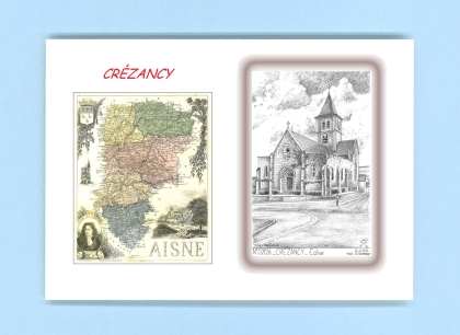 Cartes Postales impression Noir avec dpartement sur la ville de CREZANCY Titre : eglise