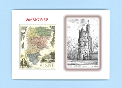 Cartes Postales impression Noir avec dpartement sur la ville de SEPTMONTS Titre : donjon