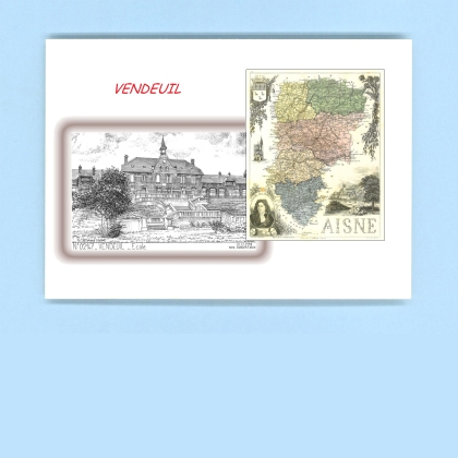 Cartes Postales impression Noir avec dpartement sur la ville de VENDEUIL Titre : ecole