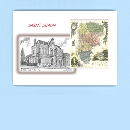 Cartes Postales impression Noir avec dpartement sur la ville de ST SIMON Titre : mairie
