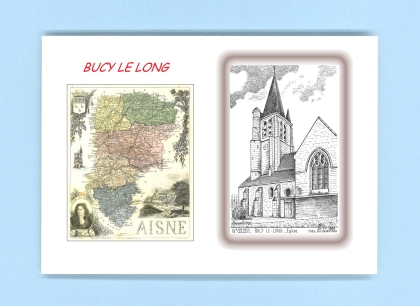 Cartes Postales impression Noir avec dpartement sur la ville de BUCY LE LONG Titre : eglise