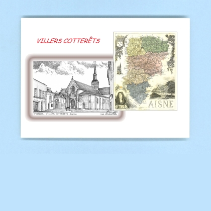 Cartes Postales impression Noir avec dpartement sur la ville de VILLERS COTTERETS Titre : eglise