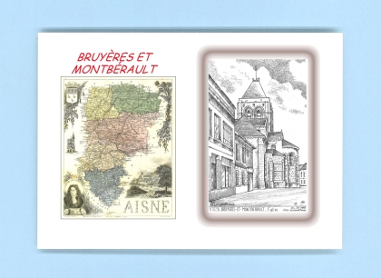 Cartes Postales impression Noir avec dpartement sur la ville de BRUYERES ET MONTBERAULT Titre : eglise