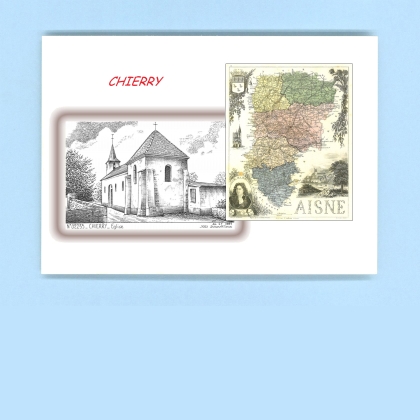 Cartes Postales impression Noir avec dpartement sur la ville de CHIERRY Titre : eglise