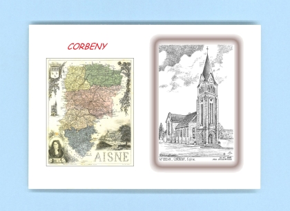 Cartes Postales impression Noir avec dpartement sur la ville de CORBENY Titre : eglise