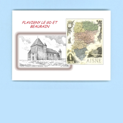 Cartes Postales impression Noir avec dpartement sur la ville de FLAVIGNY LE GD ET BEAURAIN Titre : eglise
