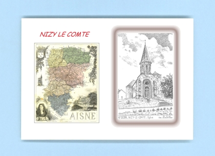 Cartes Postales impression Noir avec dpartement sur la ville de NIZY LE COMTE Titre : eglise