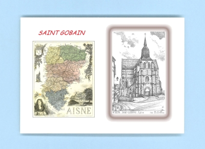 Cartes Postales impression Noir avec dpartement sur la ville de ST GOBAIN Titre : eglise