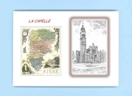Cartes Postales impression Noir avec dpartement sur la ville de LA CAPELLE Titre : eglise