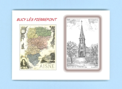 Cartes Postales impression Noir avec dpartement sur la ville de BUCY LES PIERREPONT Titre : eglise