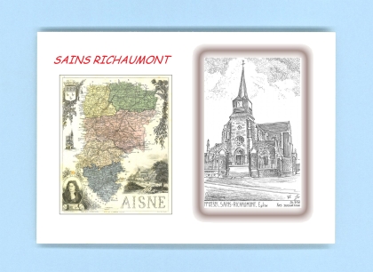 Cartes Postales impression Noir avec dpartement sur la ville de SAINS RICHAUMONT Titre : eglise