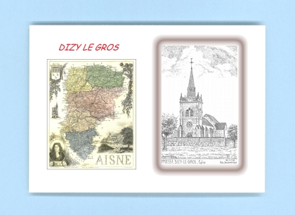 Cartes Postales impression Noir avec dpartement sur la ville de DIZY LE GROS Titre : eglise
