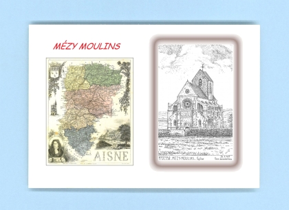 Cartes Postales impression Noir avec dpartement sur la ville de MEZY MOULINS Titre : eglise