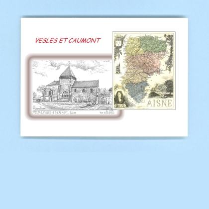 Cartes Postales impression Noir avec dpartement sur la ville de VESLES ET CAUMONT Titre : eglise
