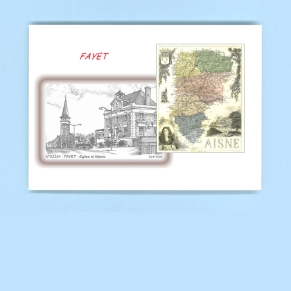 Cartes Postales impression Noir avec dpartement sur la ville de FAYET Titre : eglise et mairie