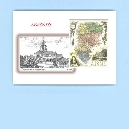 Cartes Postales impression Noir avec dpartement sur la ville de NOGENTEL Titre : eglise et mairie