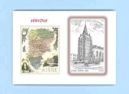 Cartes Postales impression Noir avec dpartement sur la ville de VERVINS Titre : eglise