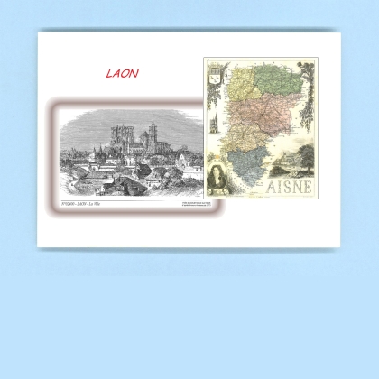 Cartes Postales impression Noir avec dpartement sur la ville de LAON Titre : la ville