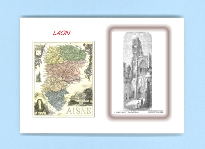 Cartes Postales impression Noir avec dpartement sur la ville de LAON Titre : la cathedrale