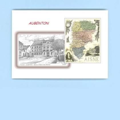 Cartes Postales impression Noir avec dpartement sur la ville de AUBENTON Titre : mairie et musee jean mermoz
