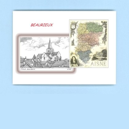 Cartes Postales impression Noir avec dpartement sur la ville de BEAURIEUX Titre : vue