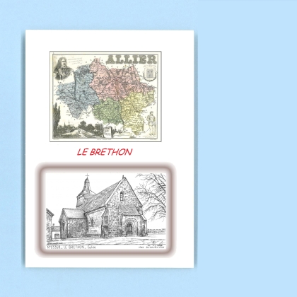 Cartes Postales impression Noir avec dpartement sur la ville de LE BRETHON Titre : eglise