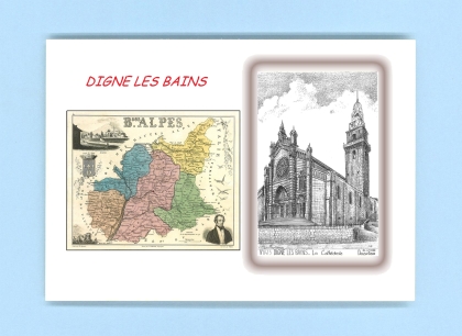 Cartes Postales impression Noir avec dpartement sur la ville de DIGNE LES BAINS Titre : cathedrale