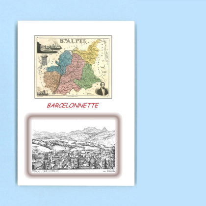 Cartes Postales impression Noir avec dpartement sur la ville de BARCELONNETTE Titre : vue