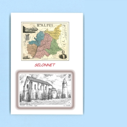 Cartes Postales impression Noir avec dpartement sur la ville de SELONNET Titre : eglise