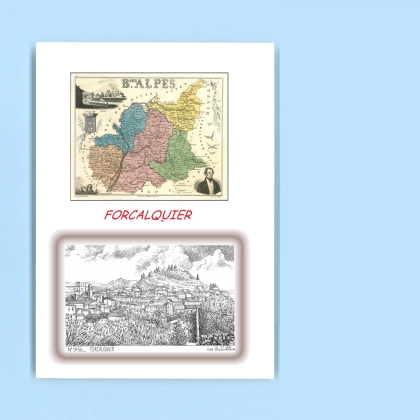Cartes Postales impression Noir avec dpartement sur la ville de FORCALQUIER Titre : vue
