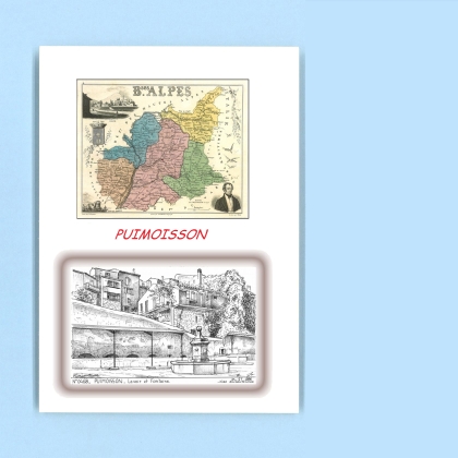 Cartes Postales impression Noir avec dpartement sur la ville de PUIMOISSON Titre : lavoir et fontaine