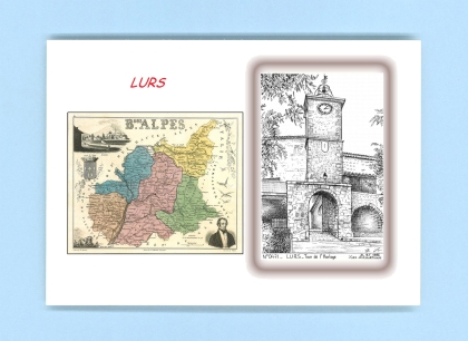 Cartes Postales impression Noir avec dpartement sur la ville de LURS Titre : tour de l horloge