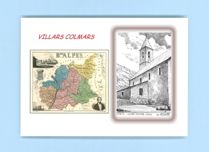 Cartes Postales impression Noir avec dpartement sur la ville de VILLARS COLMARS Titre : eglise