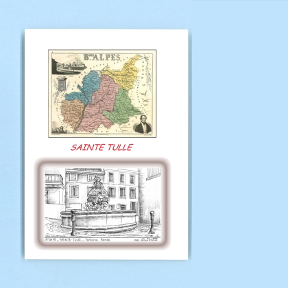 Cartes Postales impression Noir avec dpartement sur la ville de STE TULLE Titre : fontaine ronde