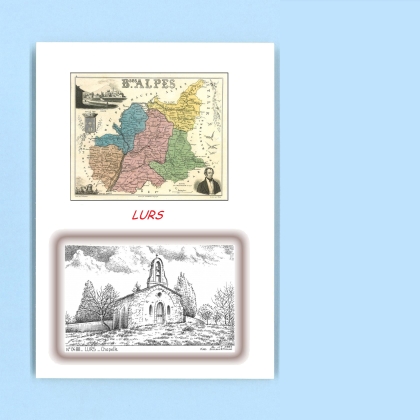 Cartes Postales impression Noir avec dpartement sur la ville de LURS Titre : chapelle