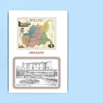 Cartes Postales impression Noir avec dpartement sur la ville de ORAISON Titre : chateau