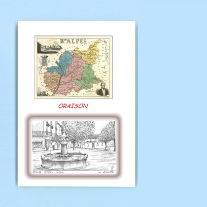 Cartes Postales impression Noir avec dpartement sur la ville de ORAISON Titre : fontaine