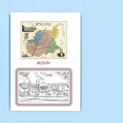 Cartes Postales impression Noir avec dpartement sur la ville de MISON Titre : place de la mairie
