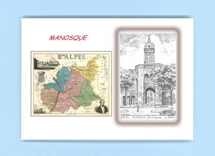 Cartes Postales impression Noir avec dpartement sur la ville de MANOSQUE Titre : porte soubeyran