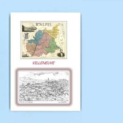 Cartes Postales impression Noir avec dpartement sur la ville de VILLENEUVE Titre : vue