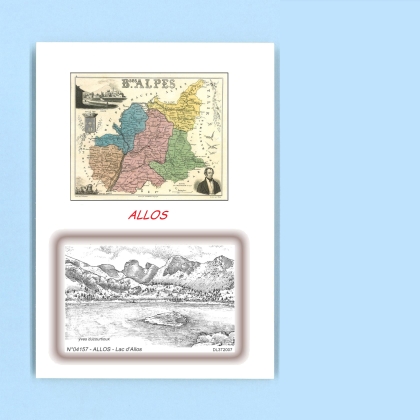 Cartes Postales impression Noir avec dpartement sur la ville de ALLOS Titre : lac d allos