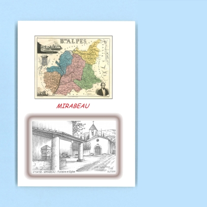Cartes Postales impression Noir avec dpartement sur la ville de MIRABEAU Titre : fontaine et eglise