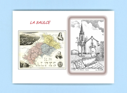 Cartes Postales impression Noir avec dpartement sur la ville de LA SAULCE Titre : eglise