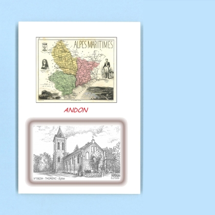 Cartes Postales impression Noir avec dpartement sur la ville de ANDON Titre : eglise de thorenc