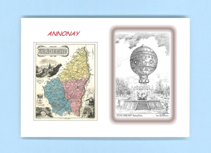 Cartes Postales impression Noir avec dpartement sur la ville de ANNONAY Titre : montgolfiere
