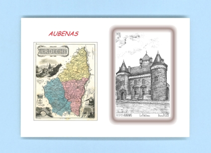 Cartes Postales impression Noir avec dpartement sur la ville de AUBENAS Titre : le chateau