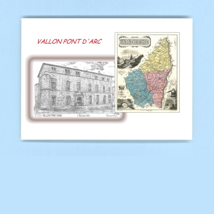 Cartes Postales impression Noir avec dpartement sur la ville de VALLON PONT D ARC Titre : l hotel de ville