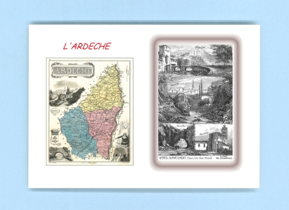 Cartes Postales impression Noir avec dpartement sur la ville de L ARDECHE Titre : departement