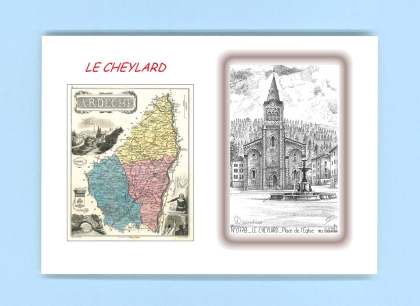Cartes Postales impression Noir avec dpartement sur la ville de LE CHEYLARD Titre : place de l eglise